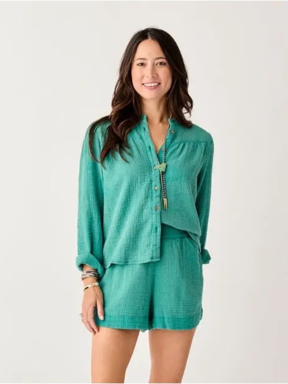 NEW Carve Designs Tatum Double Gauze Shirt Relaxed Long Sleeve Button Down Jade